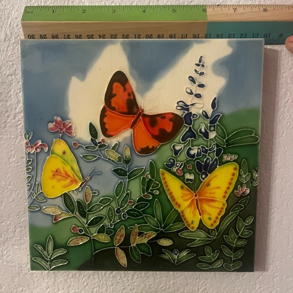 Fused Glass Butterfly Ceramic Tile Art| Cottage Garden Decor - Picture 4 of 6
